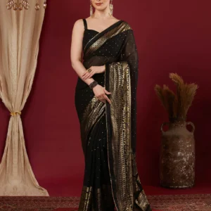 Black Georgette Foil Printed Saree