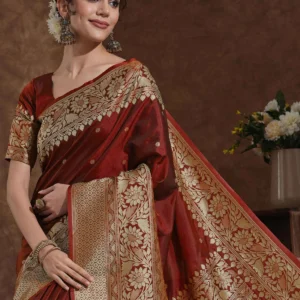Maroon Silk Woven Kanjivaram Saree